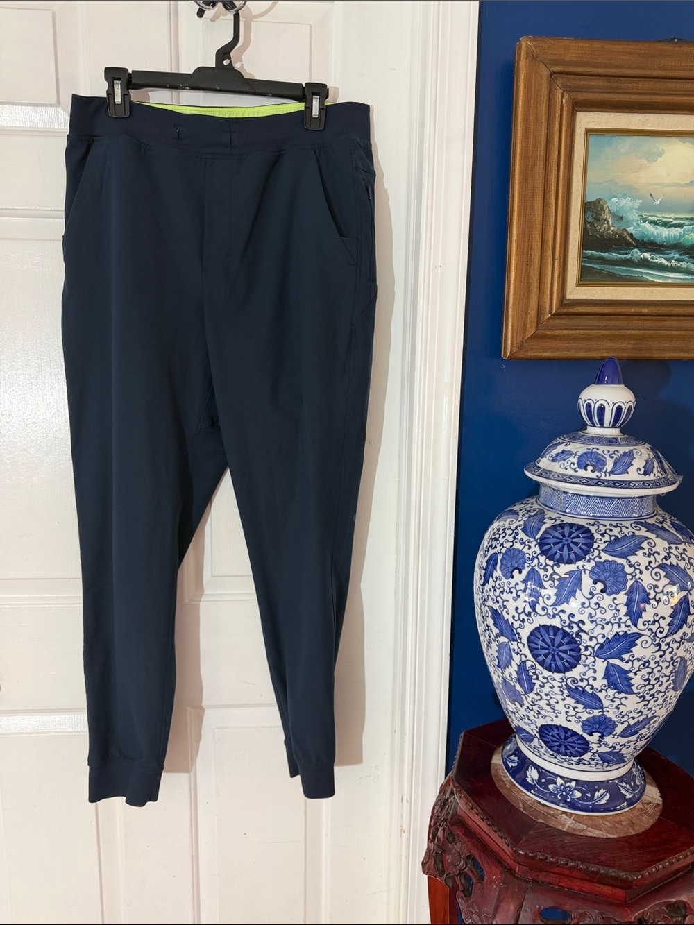 Men’s Birddogs Navy Performance Joggers with Lime Waistband Accent Size XL